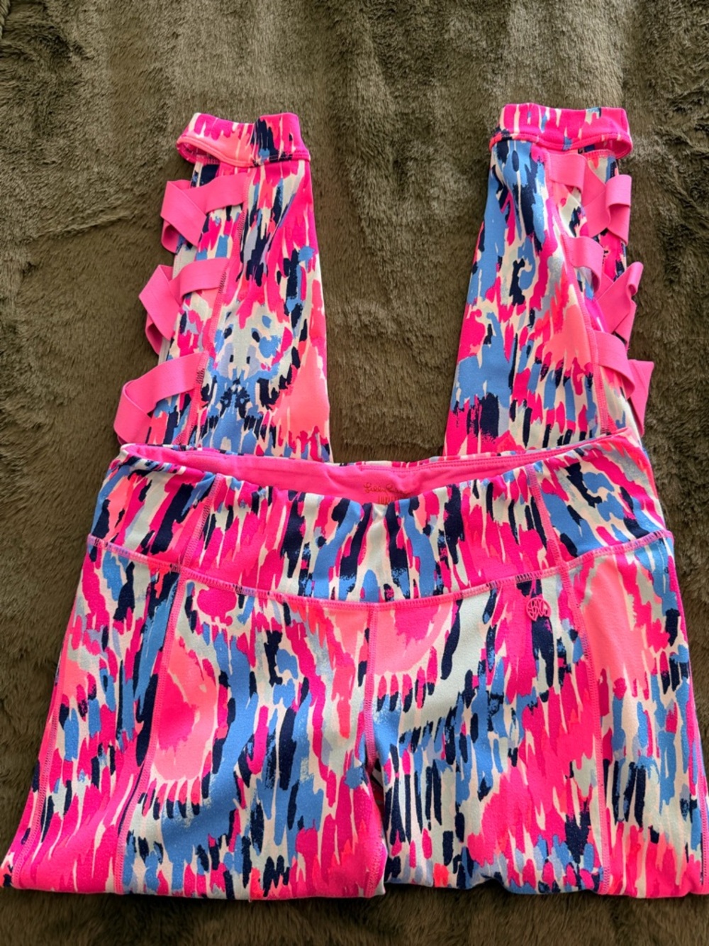Lilly Pulitzer Pink Blue White Abstract Print Leggings